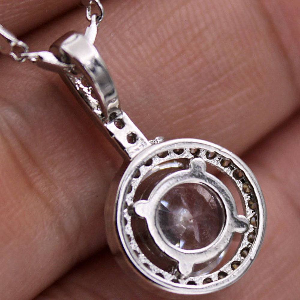 18K White Gold Filled Diamond Zircon Halo Pendant Necklace 9mm - Picture 5 of 5